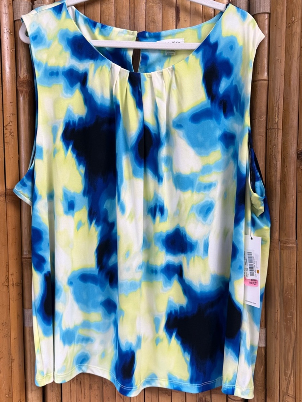 Calvin Klein Sleeveless Watercolor-Print Blouse in Blue & Yellow Size 3x NWT
